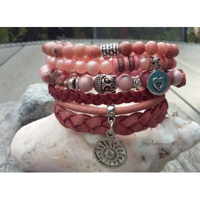 oudroze leren armbanden set oudroze leren armbanden set